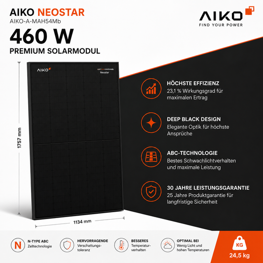 5 Stück AIKO NEOSTAR 460 Watt Full Black – High-End N-Type ABC-Technologie