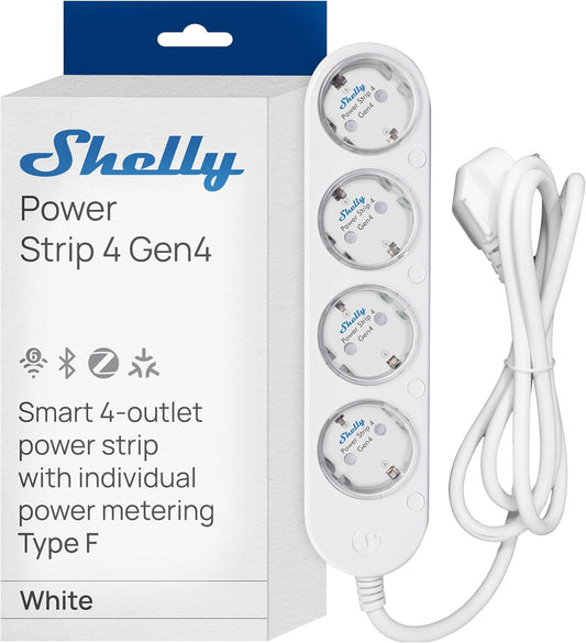 Shelly Power Strip 4 Gen4 Weiß - Matter & WLAN Mehrfachsteckdose, 4 Fach Smarte Steckdosenleiste,