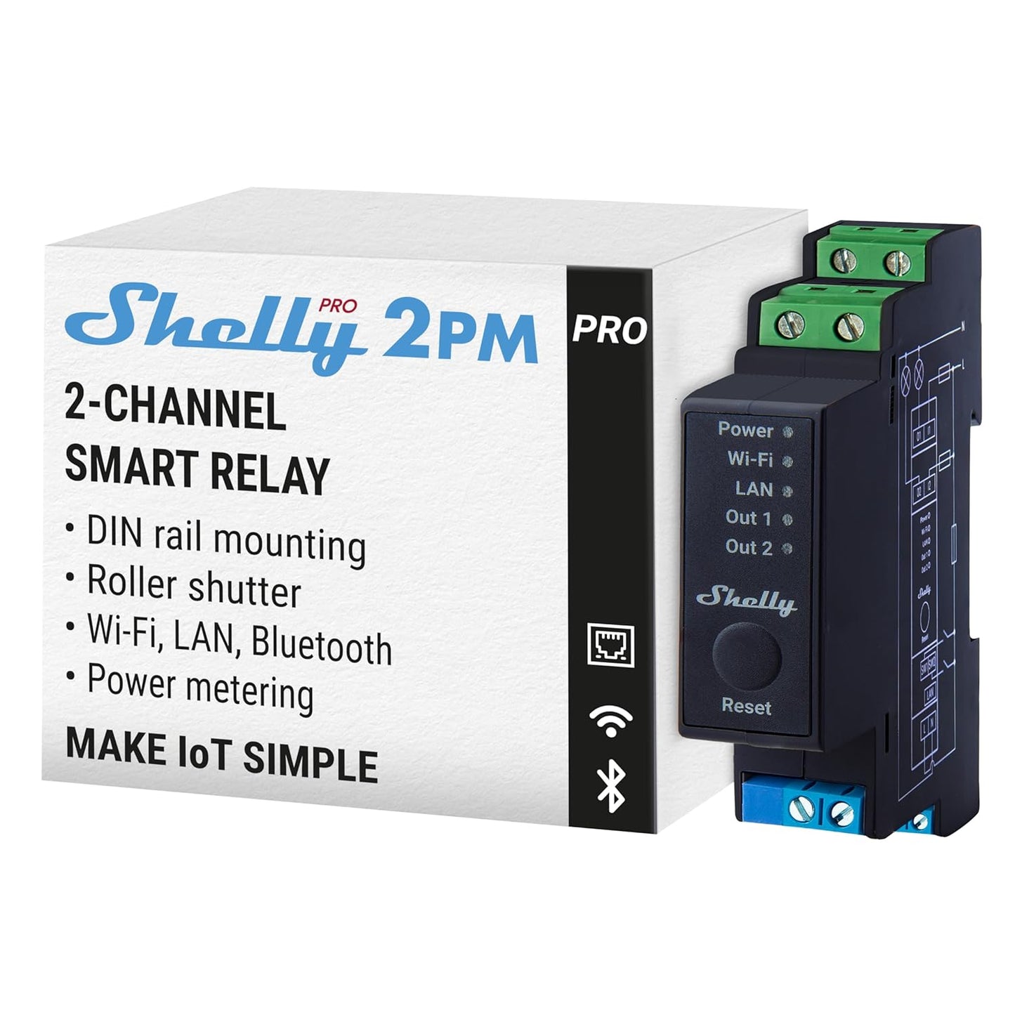 Shelly Pro 2PM – 2-Kanal-Hutschienenrelais mit Leistungsmessung