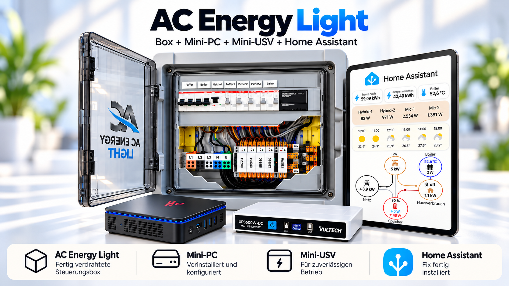 AC Energy Light mit Steuerungsbox, Mini-PC, Mini-USV und Home Assistant